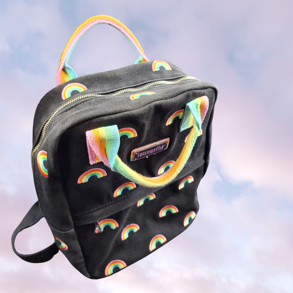 Loungefly Embroidered Sky Rainbow Pride Canvas Mini Backpack Travel Festival - Picture 2 of 7